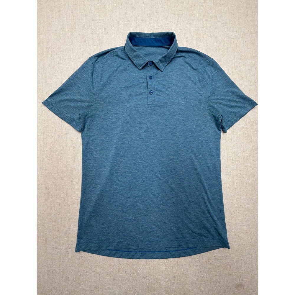 Lululemon Evolution Polo Shirt Mens Large Blue Heathered Short Sleeve Golf Top